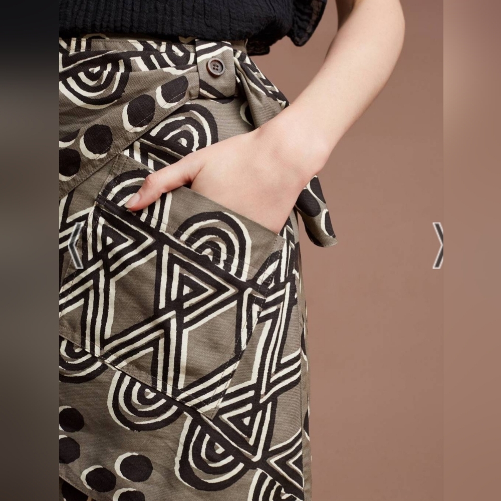 Maeve Anthropologie Edessa Print Linen Skirt Size 6 Faux Wrap Bohemian - Picture 2 of 3